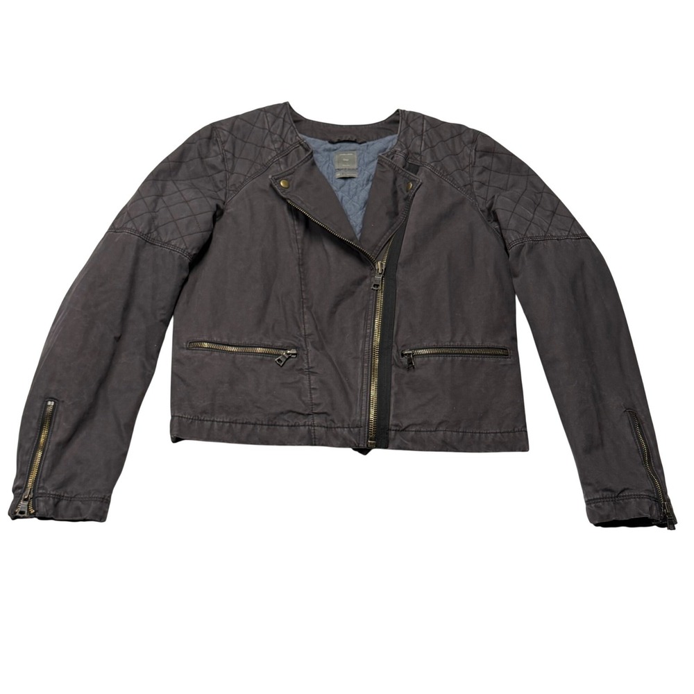 Gap Womens Quilted Moto Clean Jacket Coal Grey Cotton Biker Zip Size 10